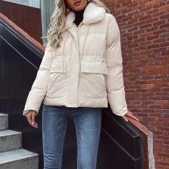 Teddy drawstring white puffer coat - Picture 1 of 9
